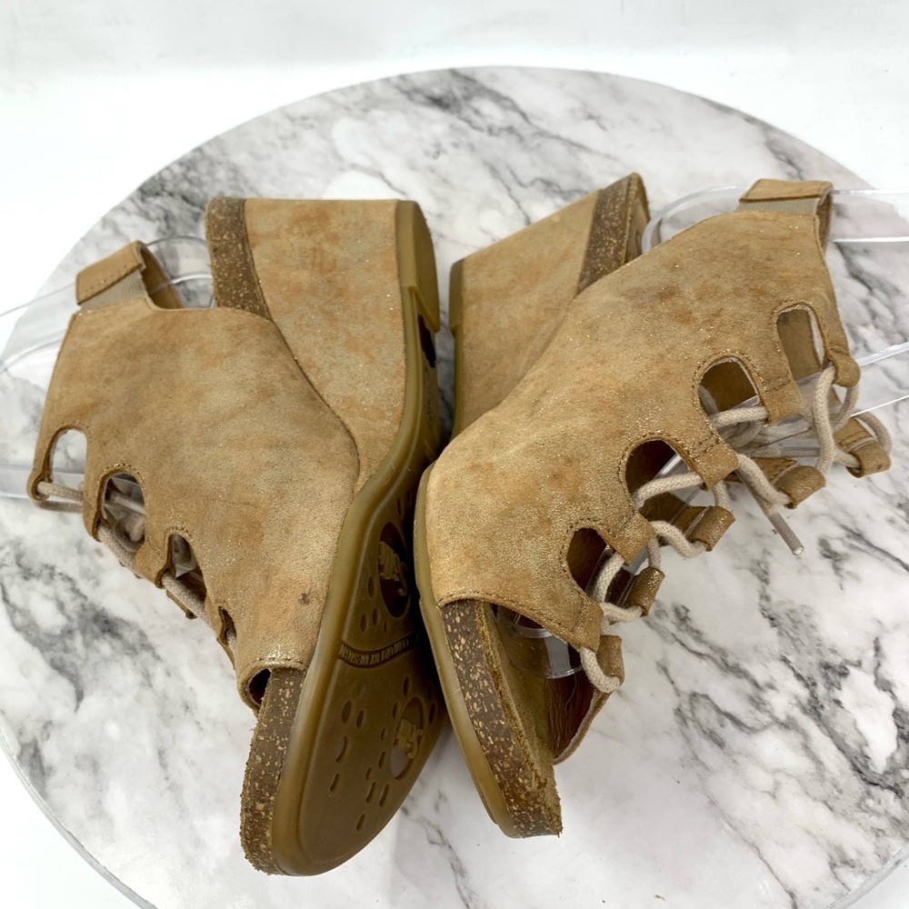 Sofft Maize Ghillie Lace Brown/Gold Metallic Nubuck Comfort Wedge Sandals 8 Boho - Picture 7 of 14